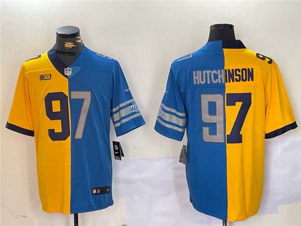 Men%27s Detroit Lions #97 Aidan Hutchinson Yellow Blue Split Vapor Limited Stitched Jersey Dzhi->los angeles rams->NFL Jersey
